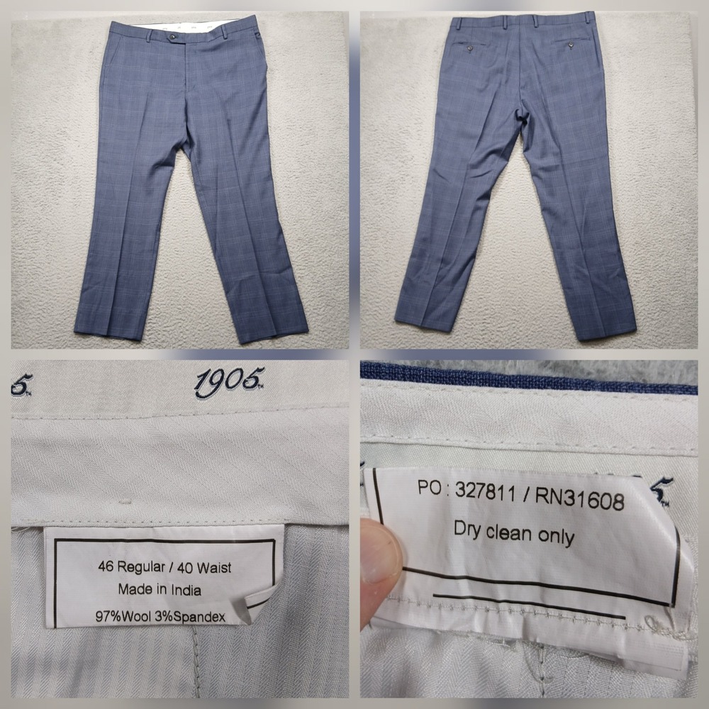 Joseph A. Bank 1905 Men's Wool Blend Dress Pants 40W Blue Plaid Flat Front